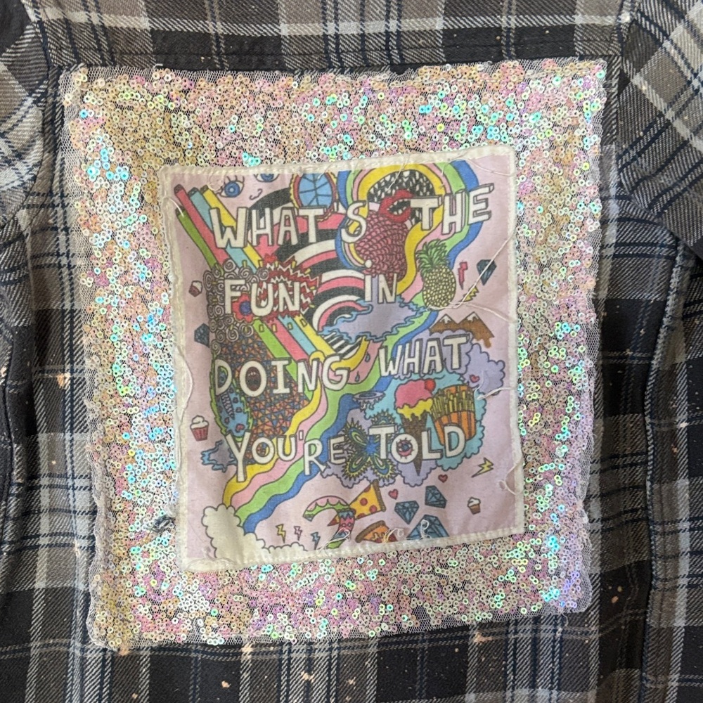 Old Navy Kids Plaid Jacket with Sequin Patch